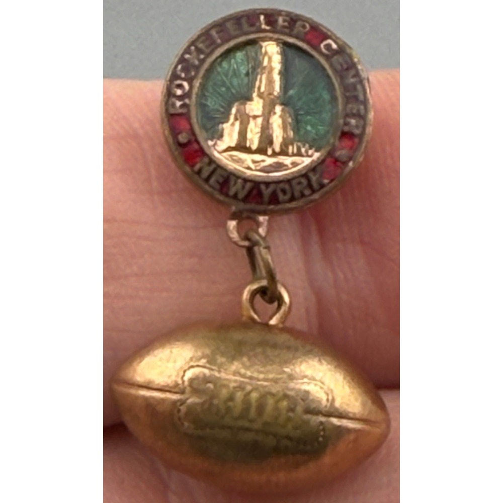Vintage New York World's Fair Rockefeller Center Enamel Pin Football Dangle 1939
